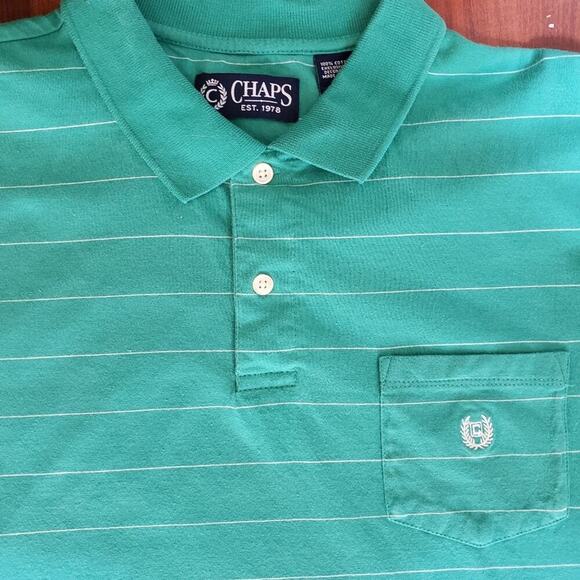 Chaps Green/White Stripe Polo - Picture 3 of 6